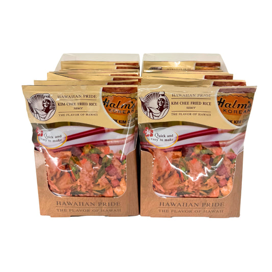 Two cases of Hawaiian Pride Kim Chee Fried Rice, 12 packs per case