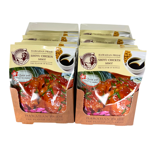 Two cases of Hawaiian Pride Shoyu Chicken Sauce, 12 packs per case